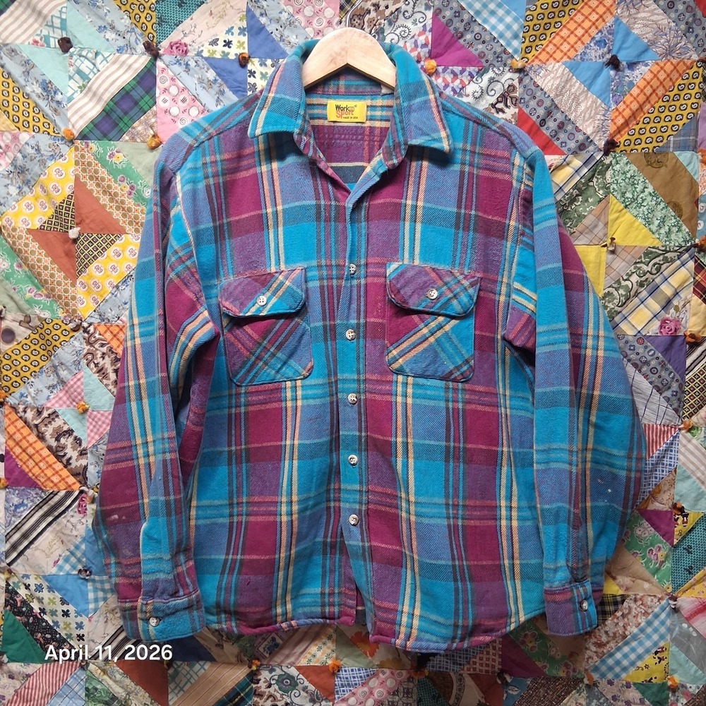 Vintage 80s Work N Sport Heavyweight Plaid Flannel Shirt Size Large